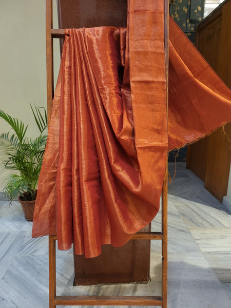 Mul Tissue Saree-Red Gold