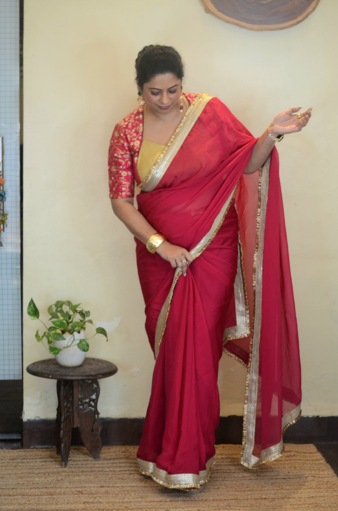 Sri-Rang Organza Silk Saree Pink