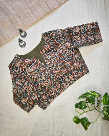 Kalakriti-Kalamkari Flexible Blouse Olive Green