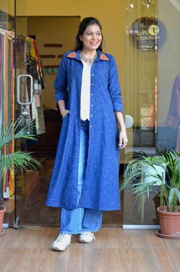Handloom Ikkat Banjara Shrug Blue