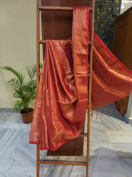 Mul Tissue Saree-Red red