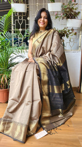 "Gauri" Maheshwari Silk Handloom Saree-Beige