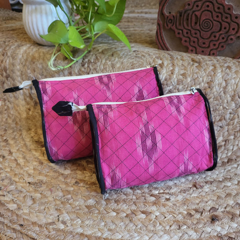 Quilted Makeup Pouch/Utility Pouch Set Pink3