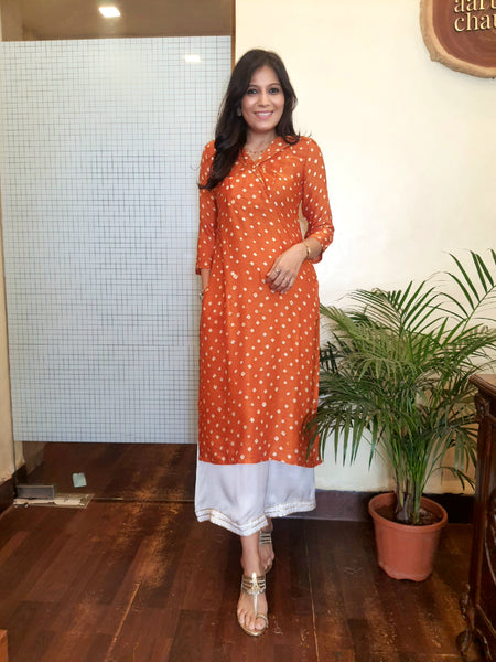 Rangrez- Modal Silk Bandhani Kurti Mustard