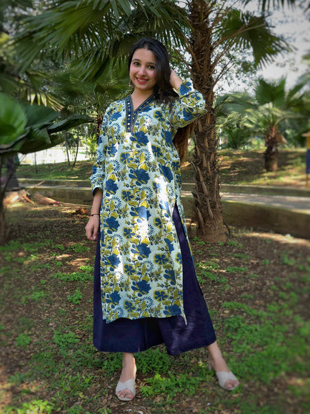 Bagru Ghunghroo Kurti - Indigo