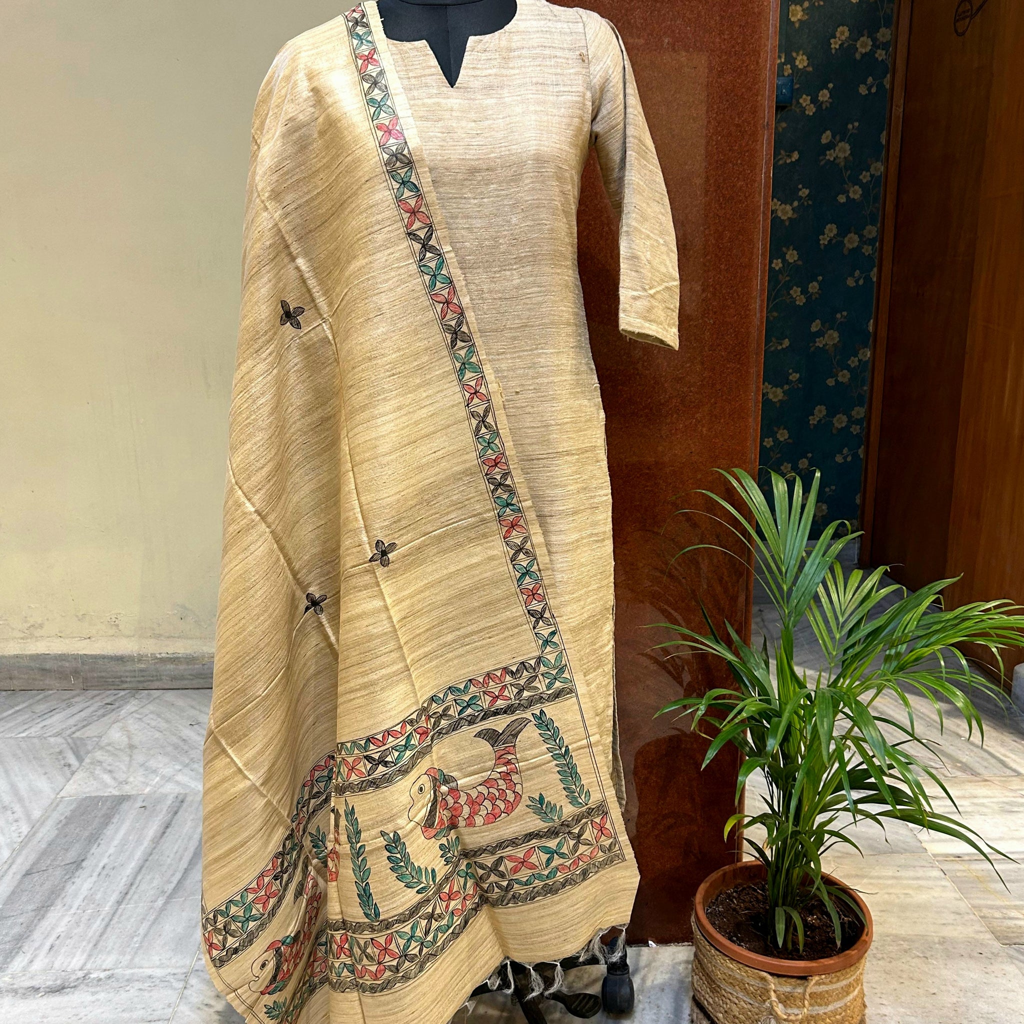 Handpainted Tussar Ghicha Silk Dupatta 8