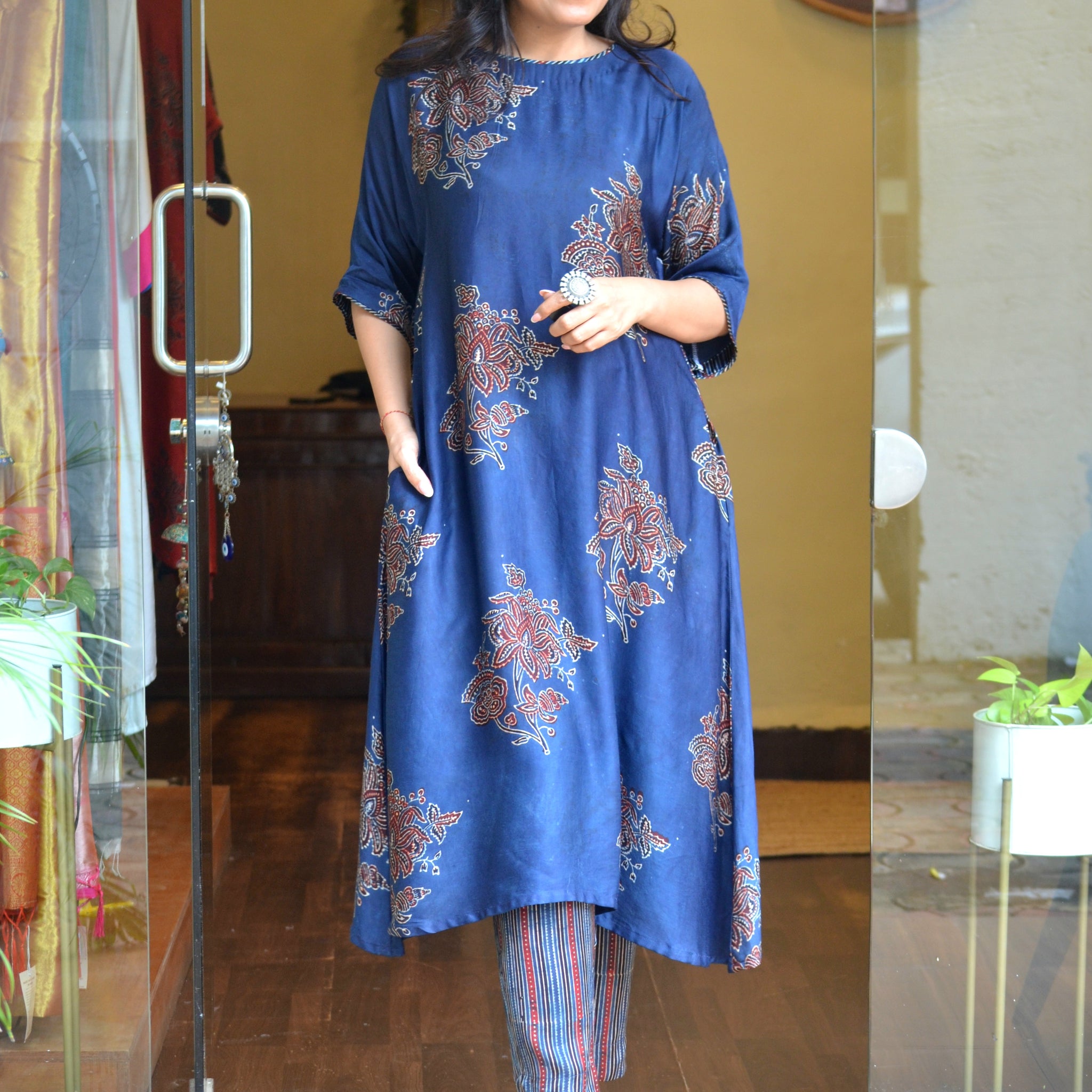 Meher-Modal Silk Relaxed Fit Kurti Indigo