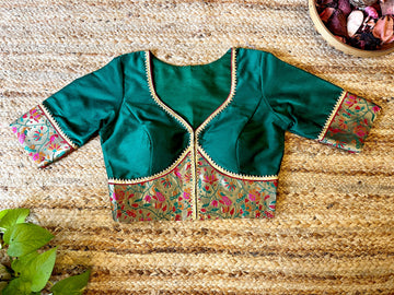 "Rasham Kali" Brocade Patch Work Blouse Green