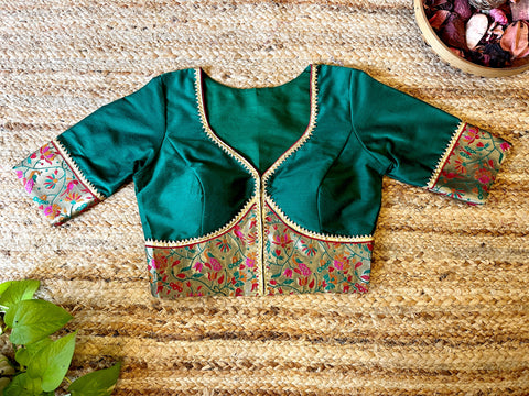 "Rasham Kali" Brocade Patch Work Blouse Green