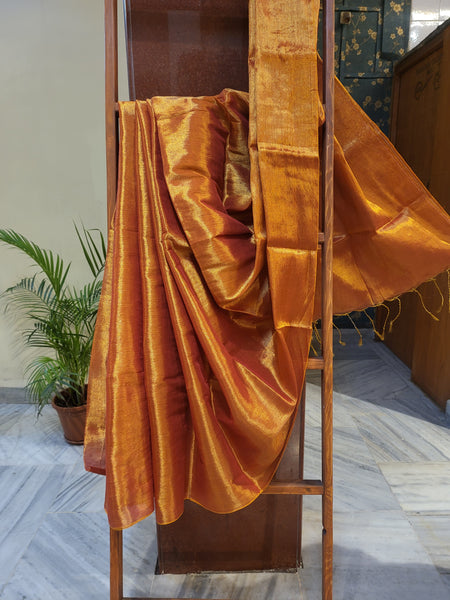 Mul Tissue Saree-Red Gold