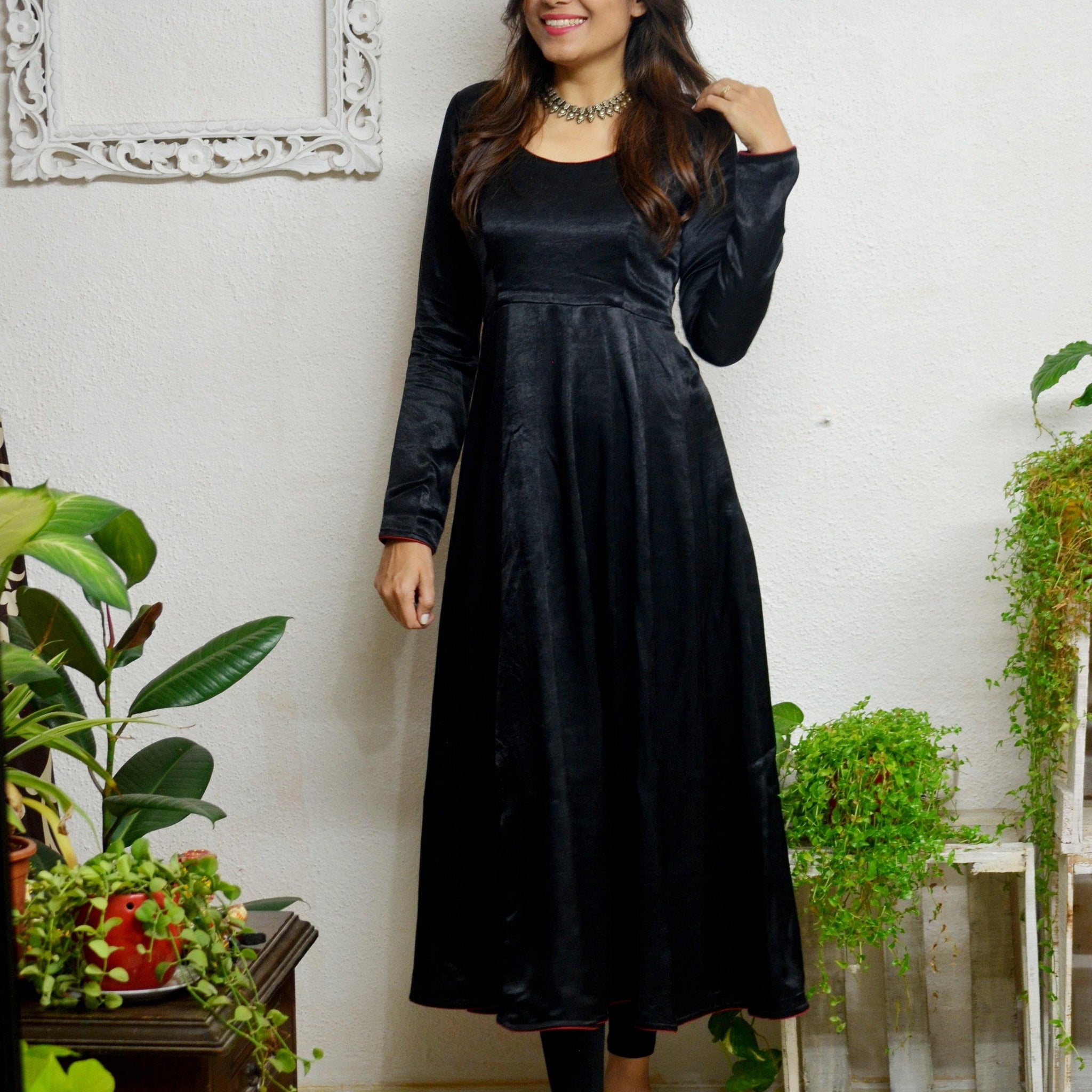 Classic Black Mashroo Silk Anarkali - Label Aarti Chauhan
