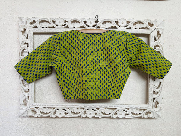 "Neela Phul" a block printed green blouse - Label Aarti Chauhan