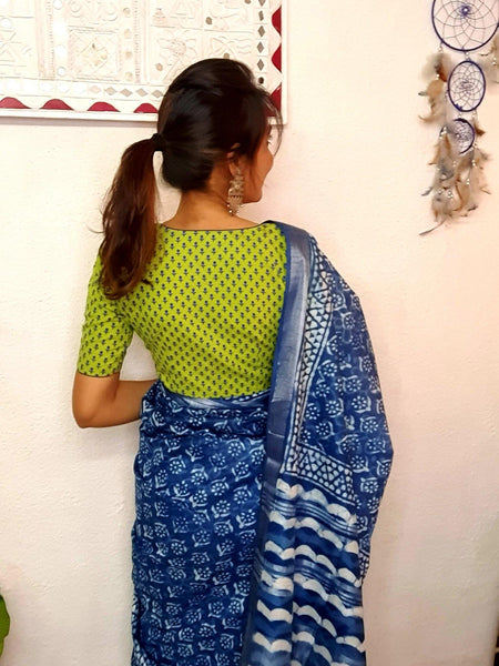 "Neela Phul" a block printed green blouse - Label Aarti Chauhan