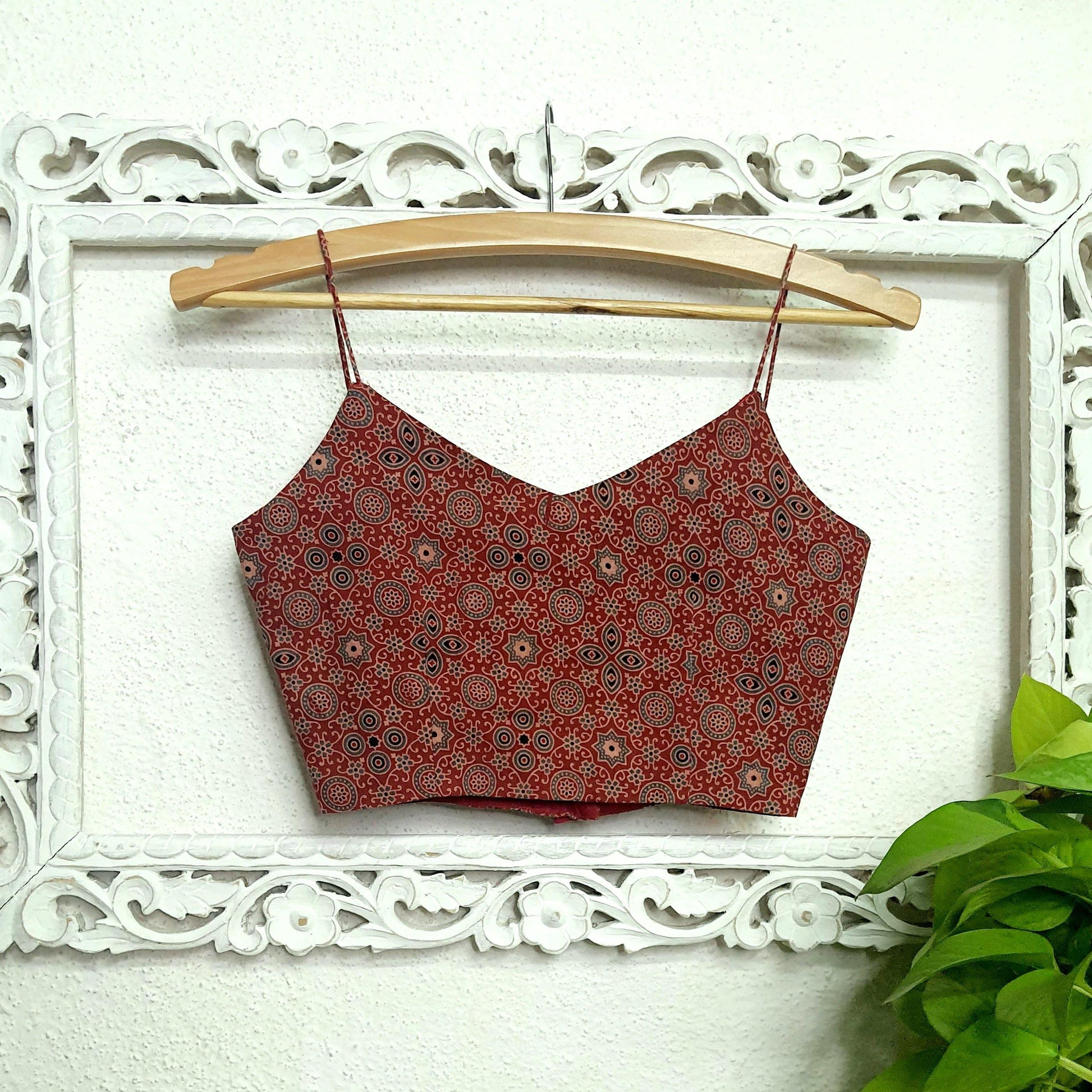 "Taara" - Hand Blocked Printed Ajrakh Blouse (Red) - Label Aarti Chauhan