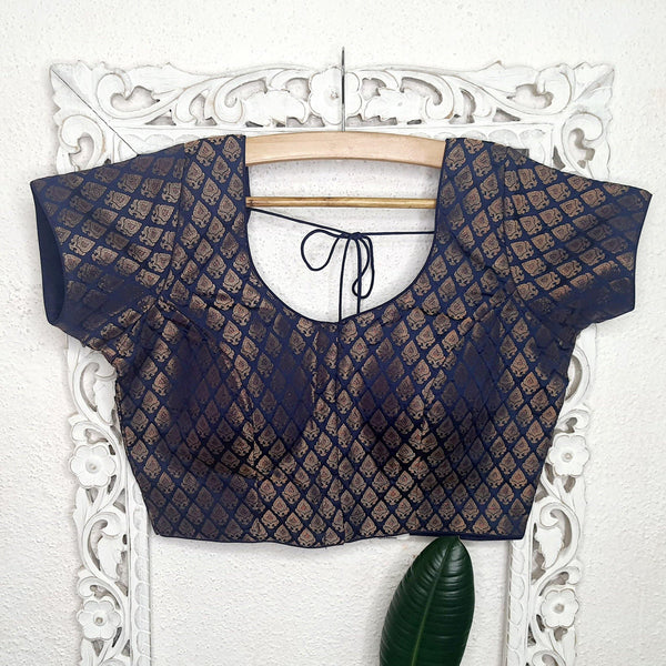 Navy Blue Brocade Blouse - Label Aarti Chauhan