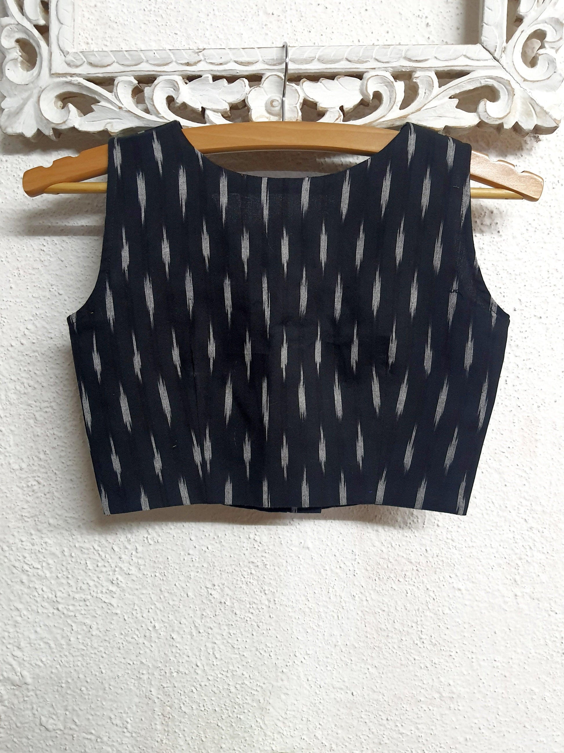 "Kaala Ikkat" - Black Handloom Ikkat Blouse - Label Aarti Chauhan