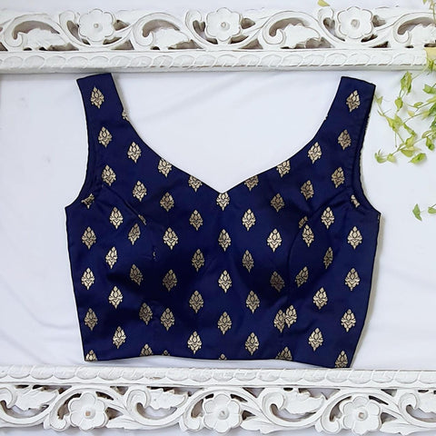 "Golden Butta" Blouse-Navy Blue - Label Aarti Chauhan