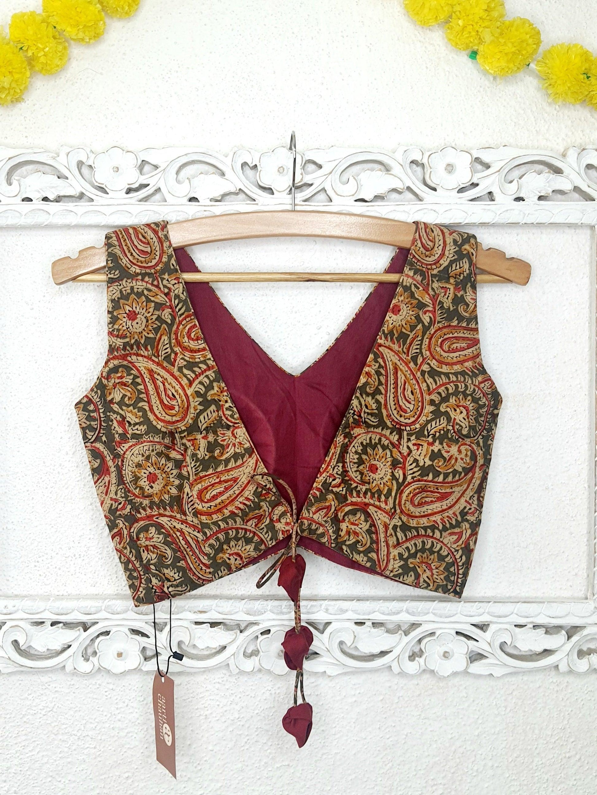 "Gulab Dori" - Cotton Kalamlari Blouse - Label Aarti Chauhan