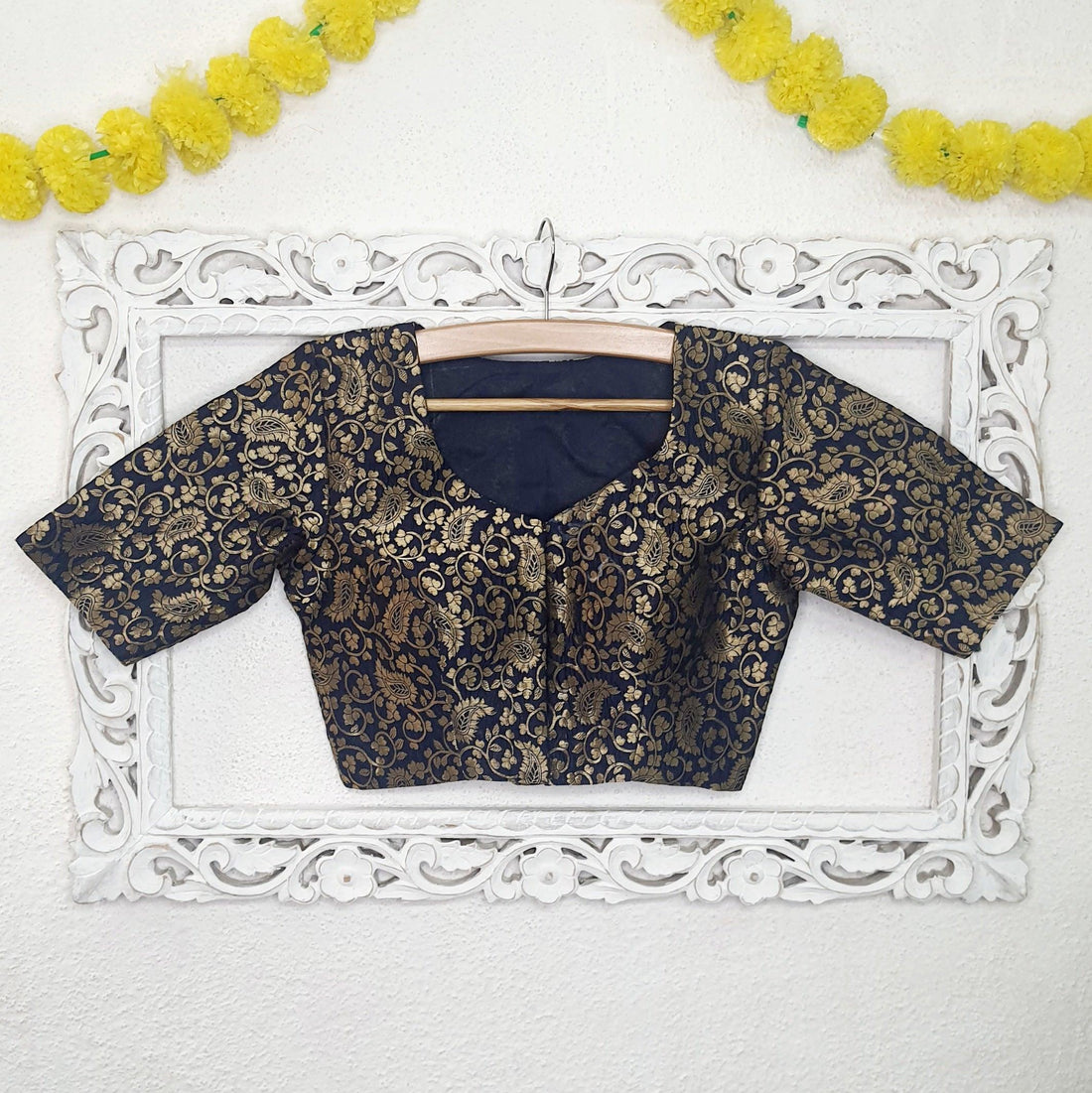 "Exquisite Banarasi"-Blouse Navy - Label Aarti Chauhan