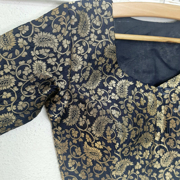 "Exquisite Banarasi"-Blouse Navy - Label Aarti Chauhan