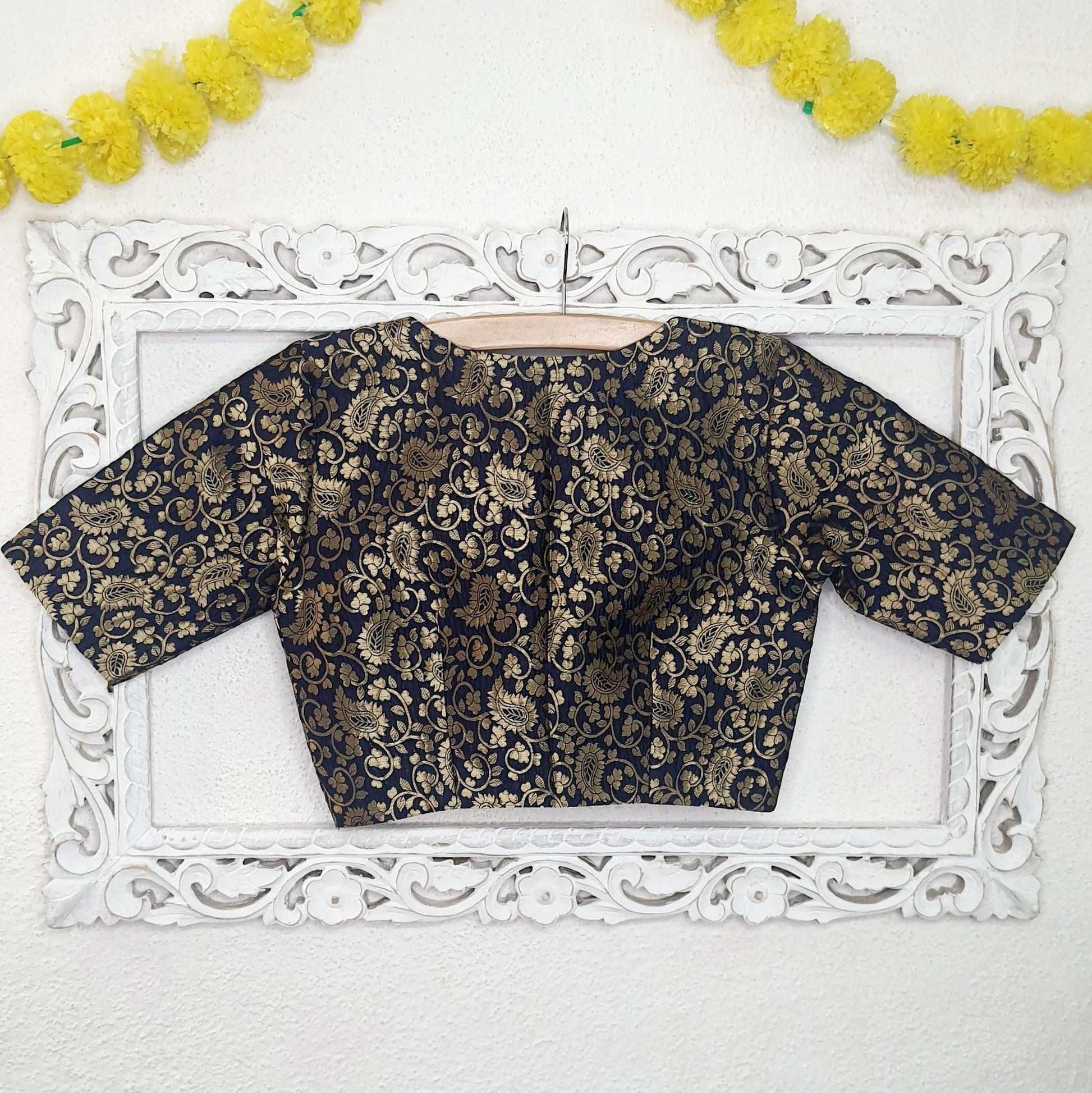 "Exquisite Banarasi"-Blouse Navy - Label Aarti Chauhan