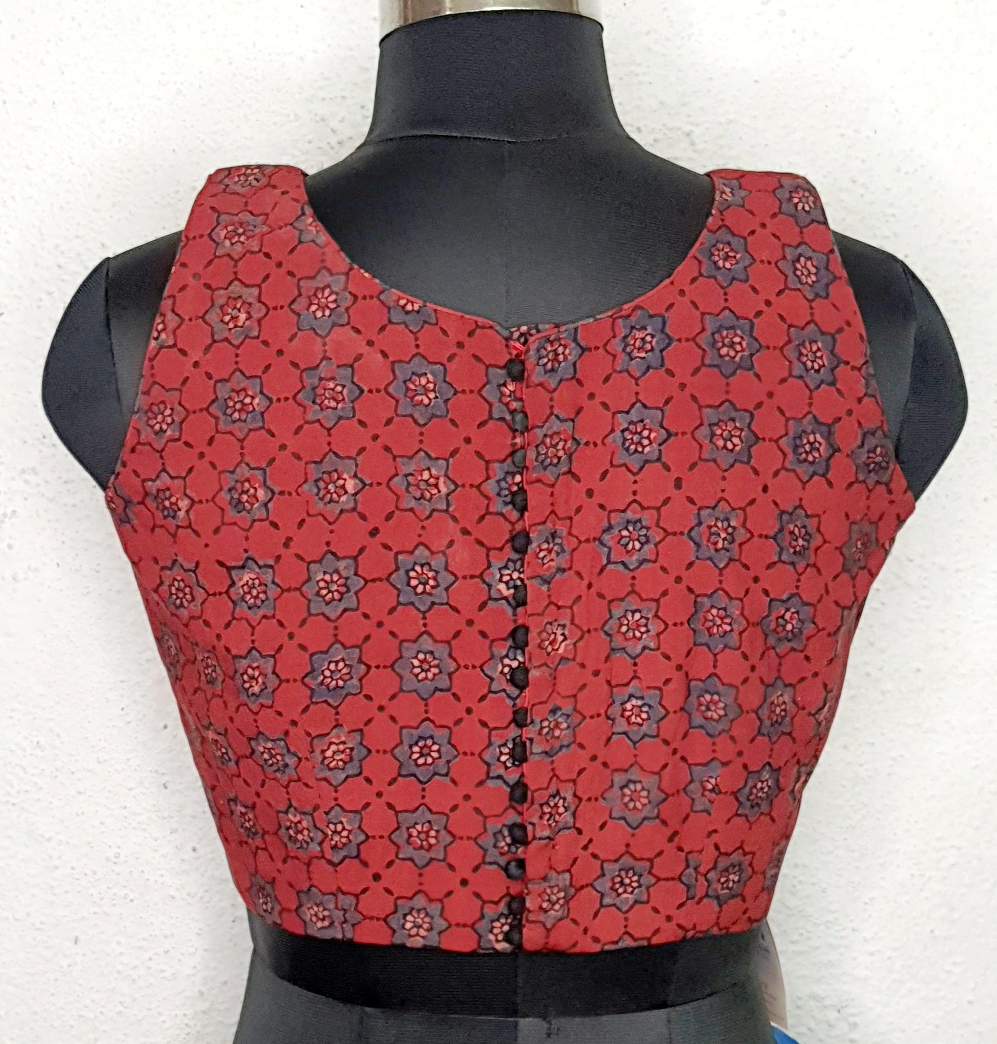 "Naina" - Cotton Ajrakh blouse Red1 - Label Aarti Chauhan