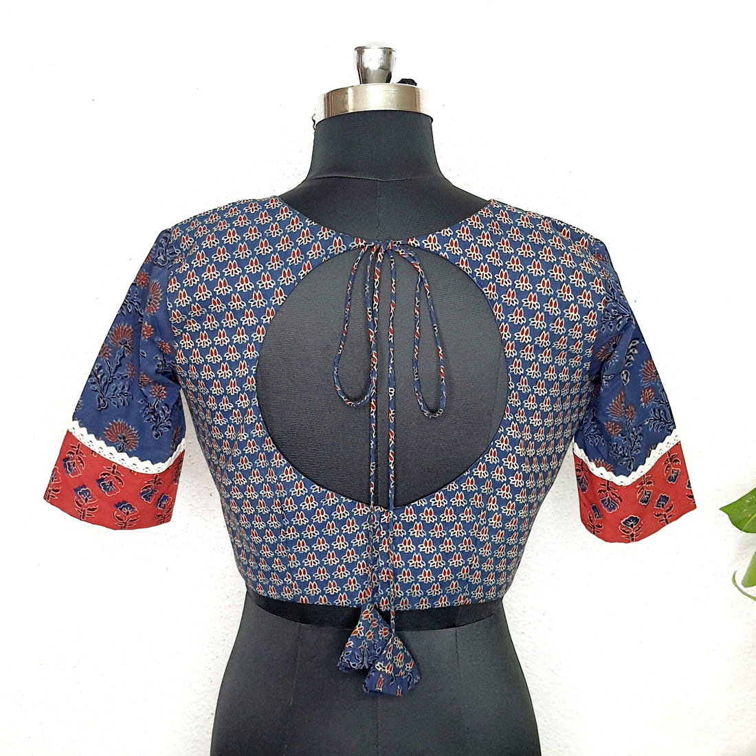 "Naina"-  Ajrakh Handblocked Printed Blouse Indigo - Label Aarti Chauhan