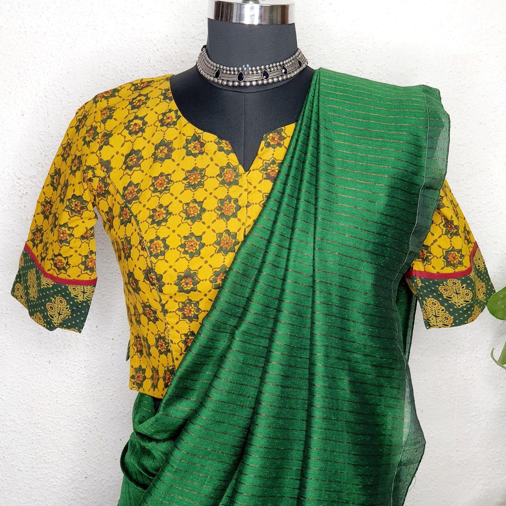 "Naina" - Cotton Ajrakh Blouse Yellow2 - Label Aarti Chauhan