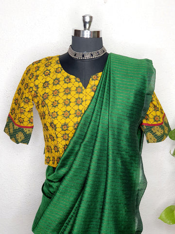 "Naina" - Cotton Ajrakh Blouse Yellow2 - Label Aarti Chauhan