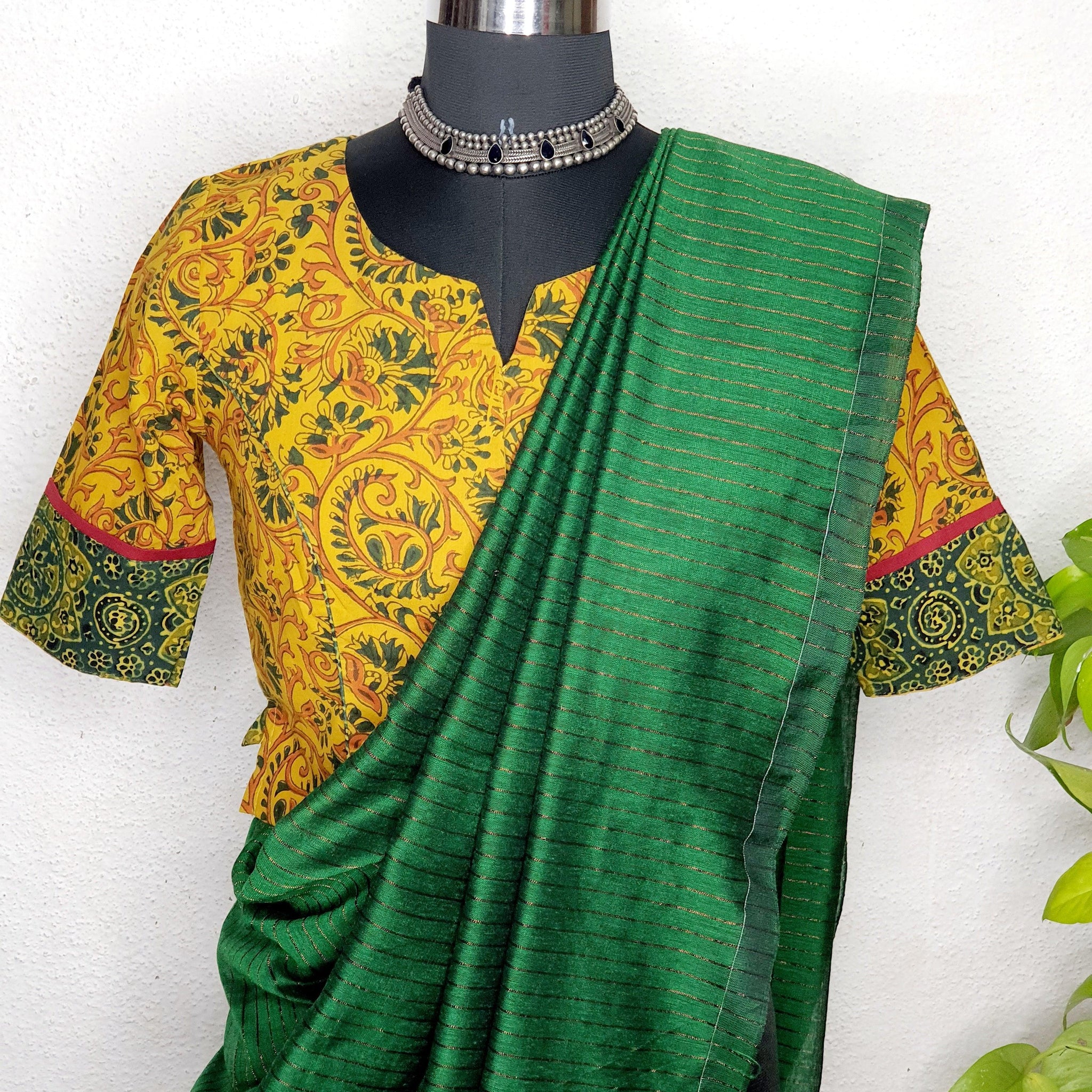 "Naina" - Cotton Ajrakh Blouse Yellow1 - Label Aarti Chauhan