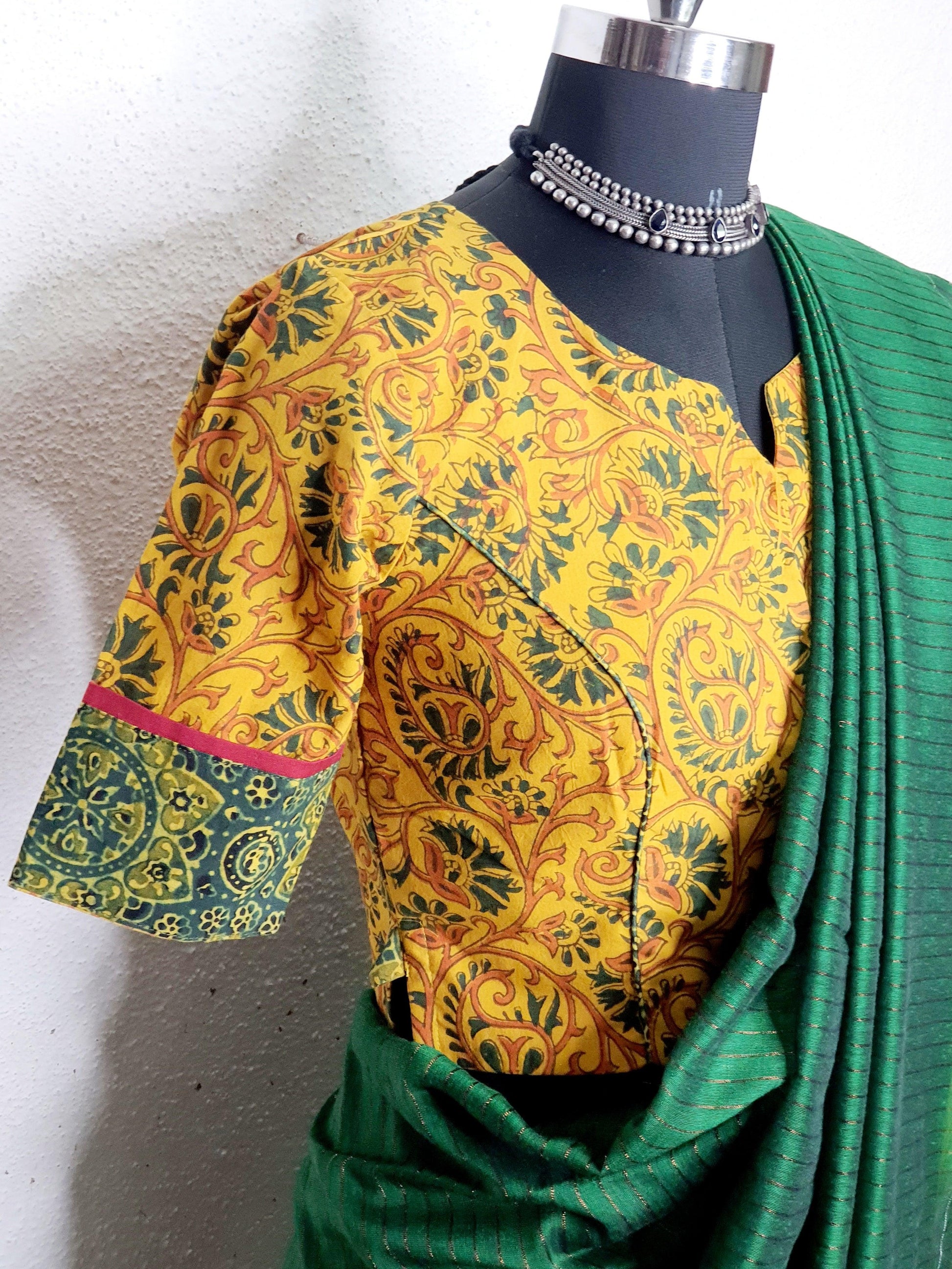 "Naina" - Cotton Ajrakh Blouse Yellow1 - Label Aarti Chauhan