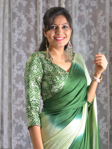 Patola Print Mashroo Silk Blouse - Green