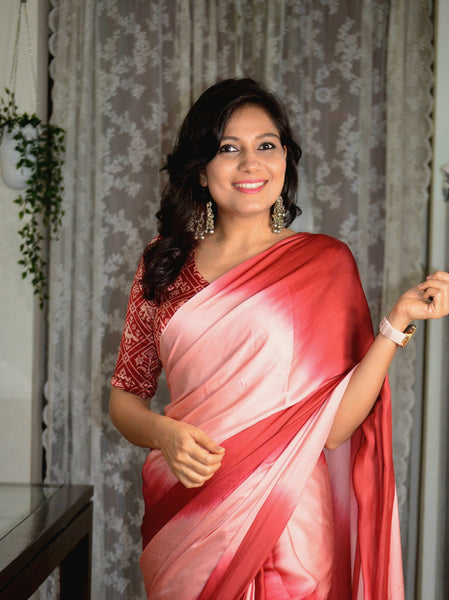 'Leher' - Modal Silk Tie and Dye Saree Wine