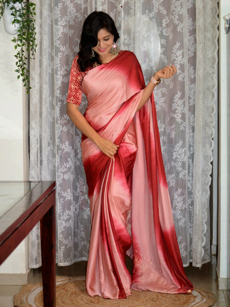 'Leher' - Modal Silk Tie and Dye Saree Wine