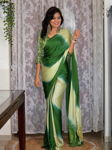 'Leher' - Modal Silk Tie and Dye Saree Green