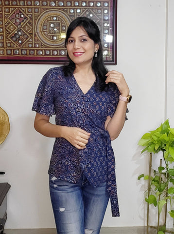 'Chhapai'- Indigo Handblocked Printed Ajrakh Short Kurti