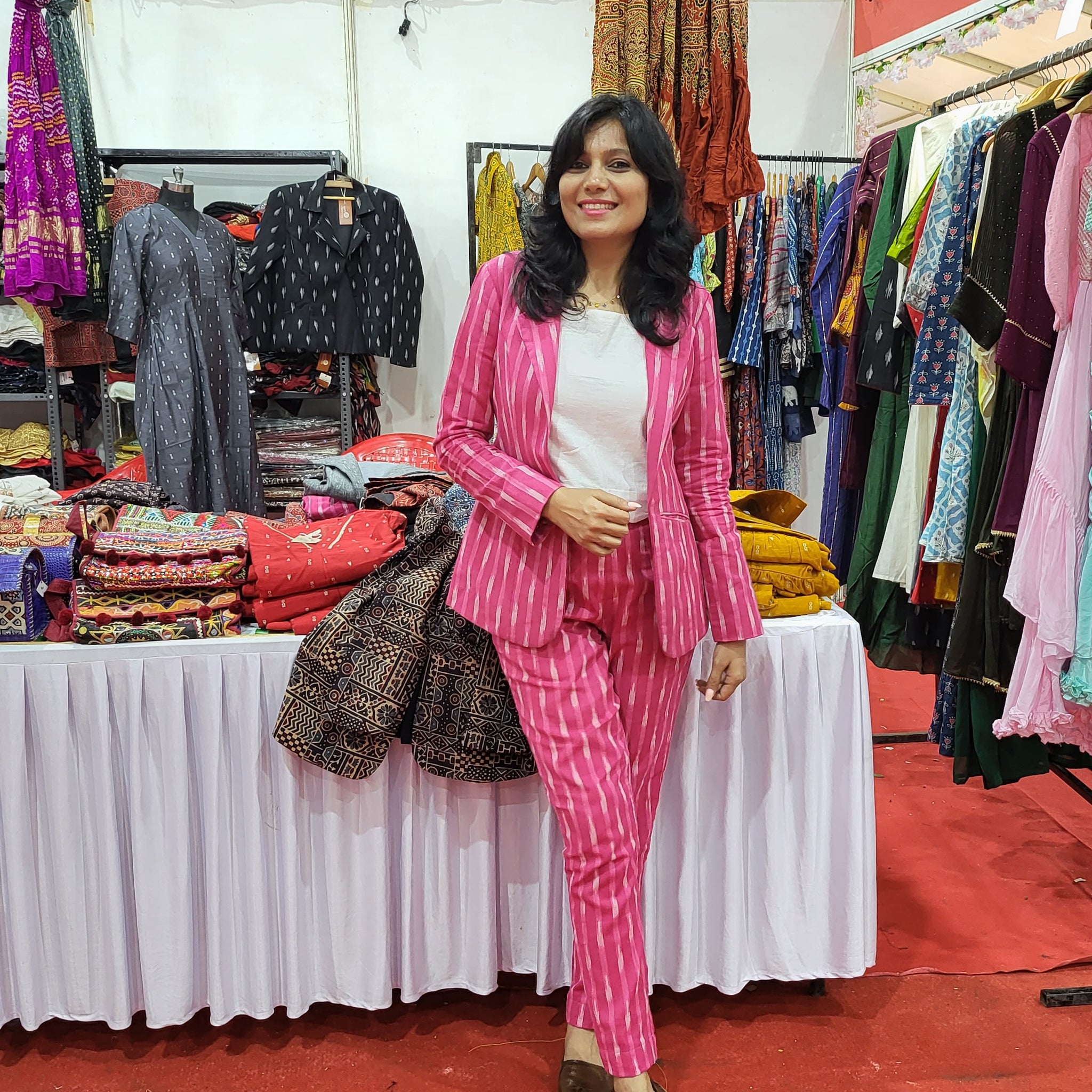 Pink Woven Ikkat Blazer