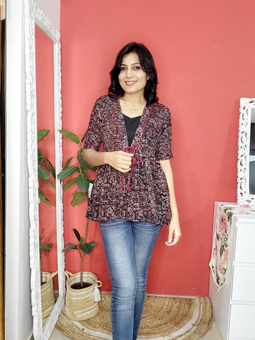 'Mirjai'-Handblocked Printed Ajrakh Shrug