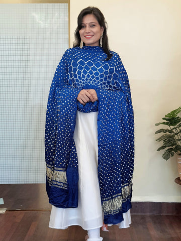 Gajji silk Bandhani Dupattac Navy Blue