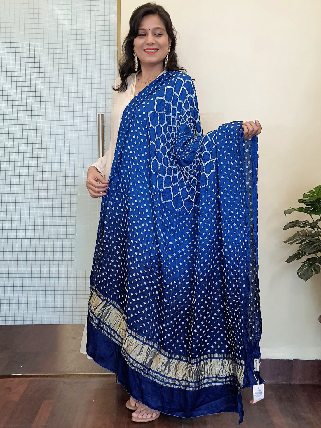 Gajji silk Bandhani Dupattac Navy Blue