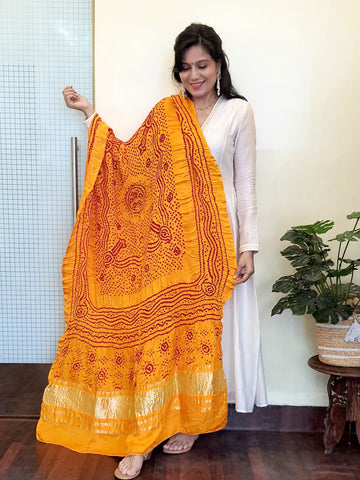 Gajji Silk Bandhani Dupatta-Yellow