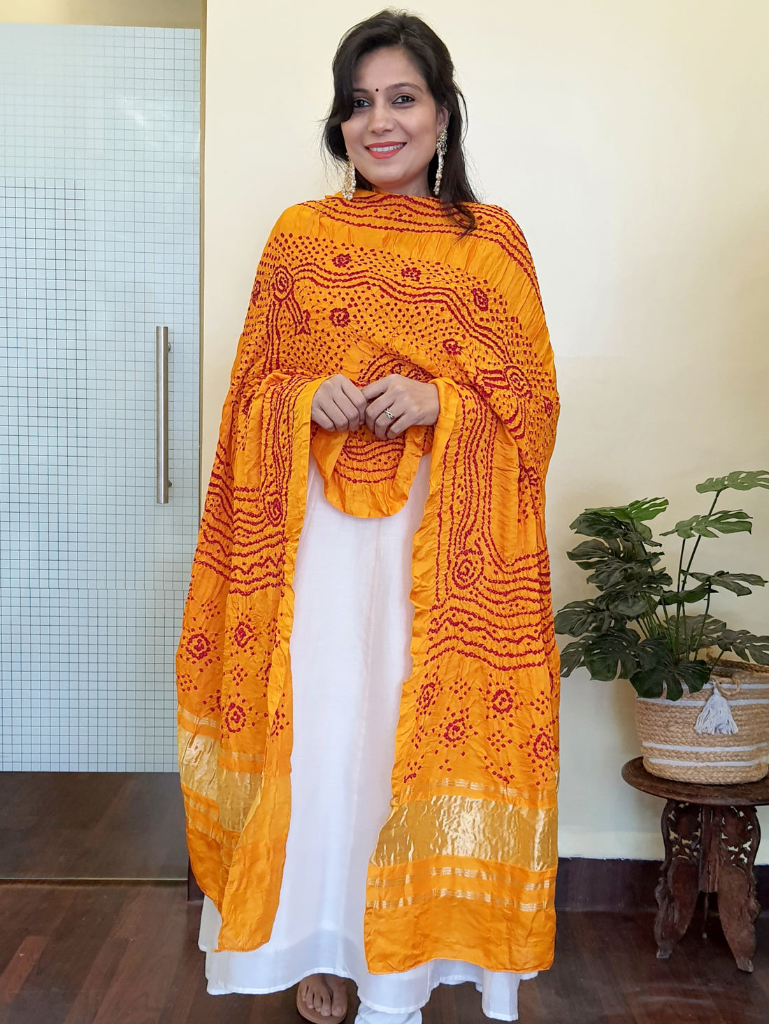 Gajji Silk Bandhani Dupatta-Yellow