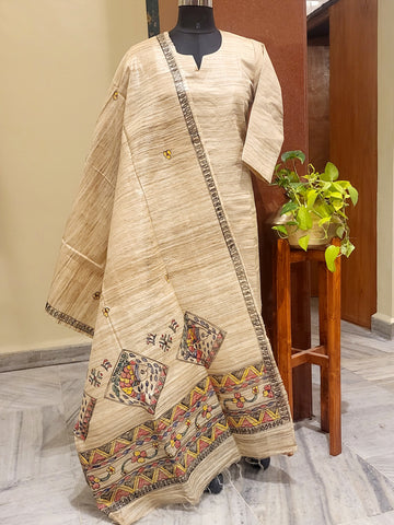 Handpainted Tussar Ghicha Silk Dupatta 1