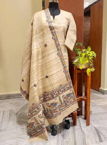 Handpainted Tussar Ghicha Silk Dupatta 2