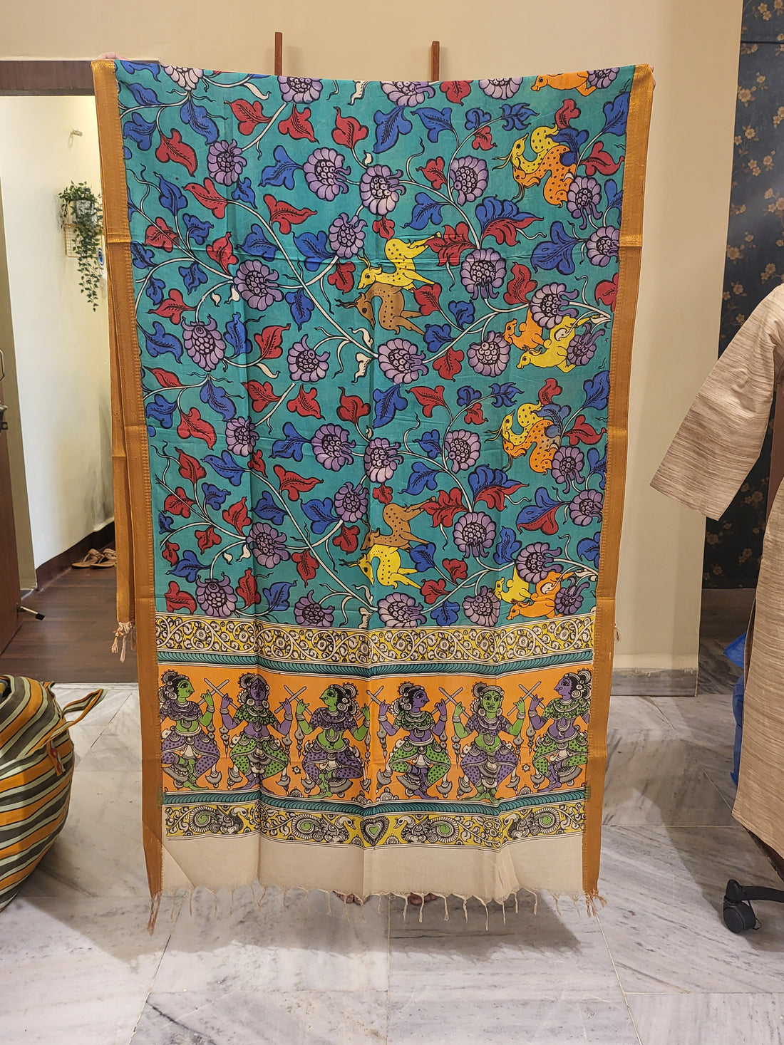 Pen Kalamkari Banglore Silk Dupatta Blue