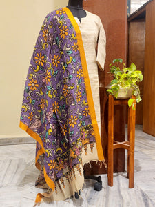 Pen Kalamkari Banglore Silk Dupatta Purple