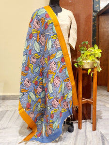 Pen Kalamkari Banglore Silk Dupatta Indigo