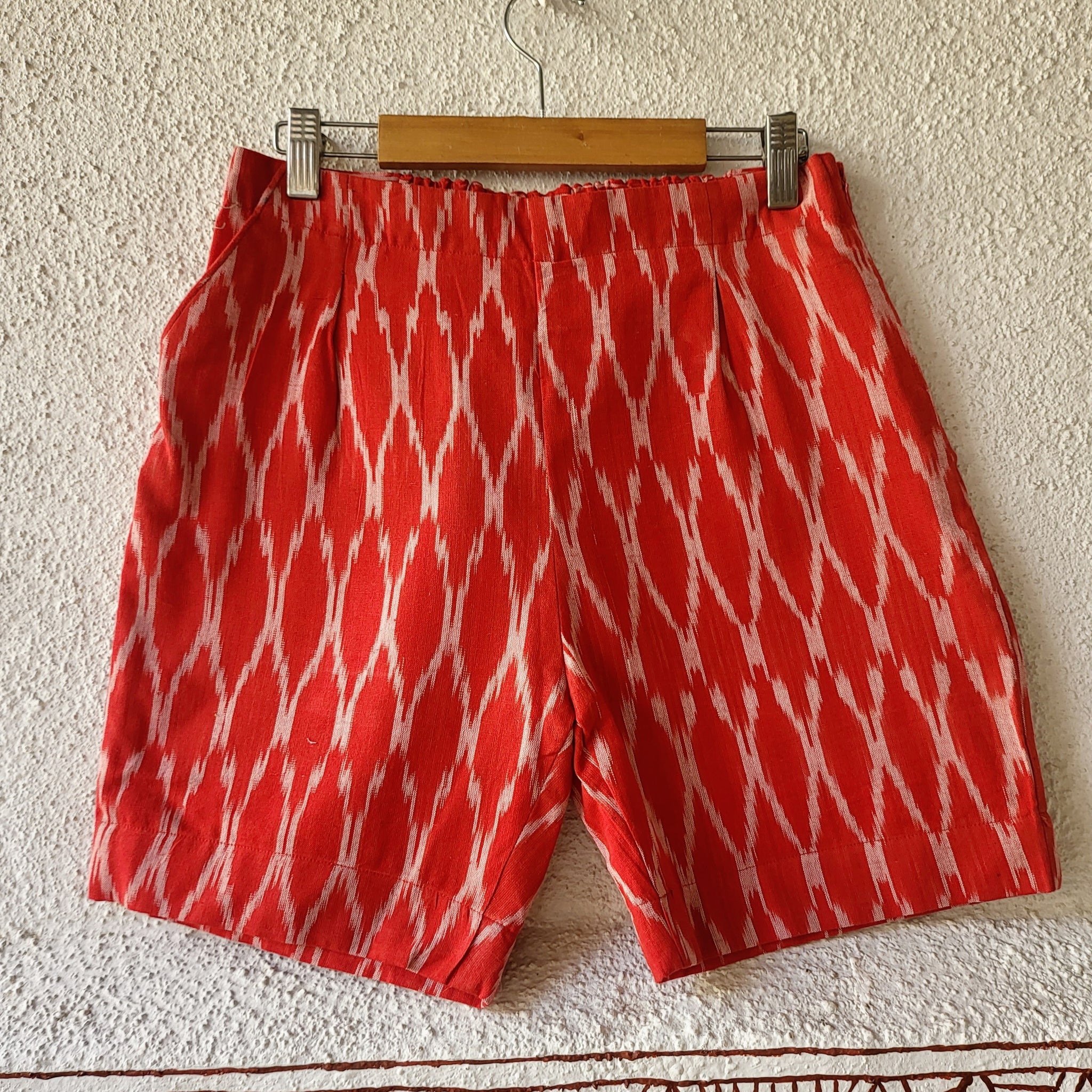 Woven Ikkat Shorts-Red