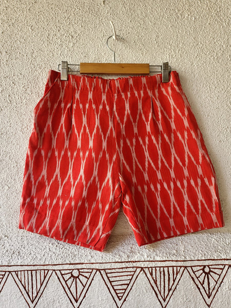 Woven Ikkat Shorts-Red