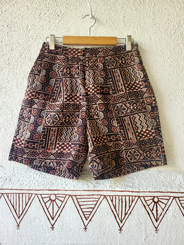 Handblock Printed Cotton Ajrakh Shorts-Black